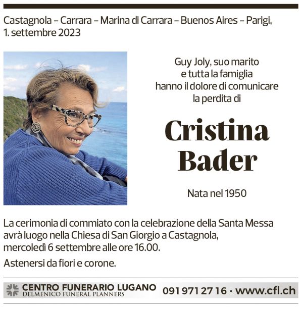 Annuncio funebre Cristina Bader