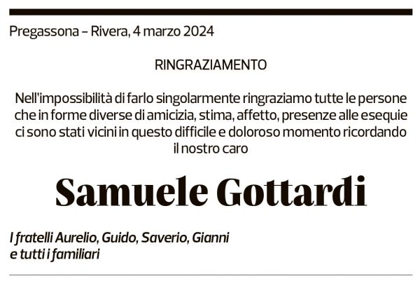 Annuncio funebre Samuele Gottardi