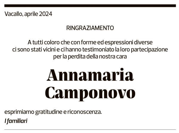 Annuncio funebre Annamaria Camponovo