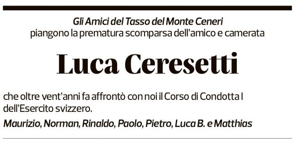 Annuncio funebre Luca Ceresetti