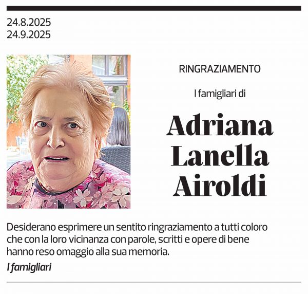 Annuncio funebre Adriana Lanella Airoldi
