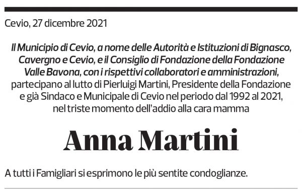 Annuncio funebre Anna Martini