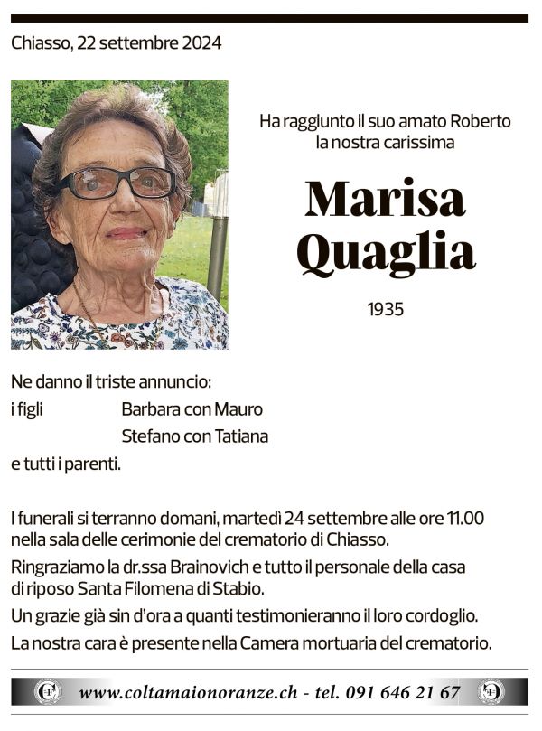 Annuncio funebre Marisa Quaglia