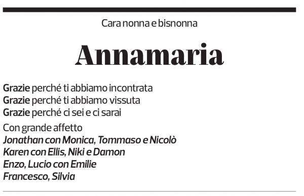 Annuncio funebre Annamaria Ortelli