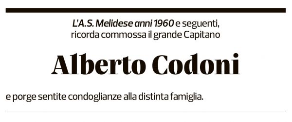 Annuncio funebre Alberto Codoni