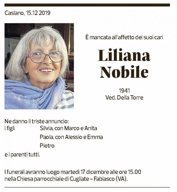 Annuncio funebre Liliana Nobile