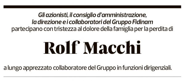 Annuncio funebre Rolf Macchi