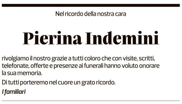 Annuncio funebre Pierina Indemini