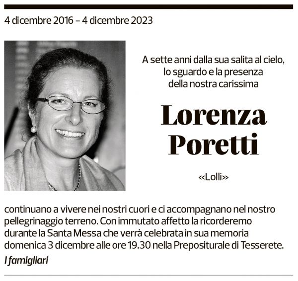 Annuncio funebre Lorenza Poretti