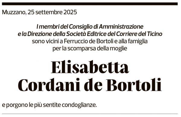 Annuncio funebre Elisabetta Cordani De Bortoli