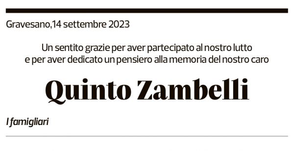 Annuncio funebre Quinto Zambelli