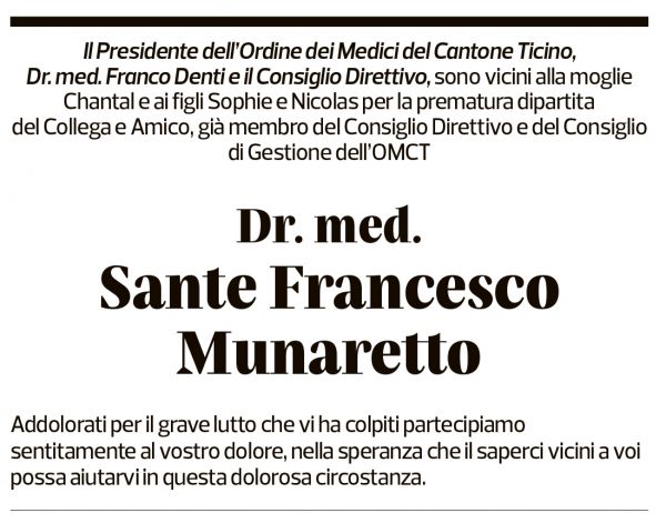 Annuncio funebre Sante Francesco Munaretto