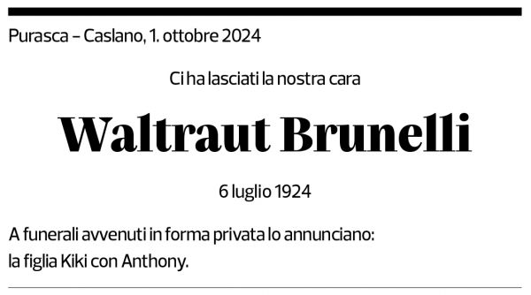 Annuncio funebre Waltraut Brunelli