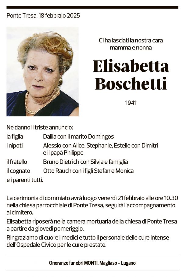 Annuncio funebre Elisabetta Boschetti