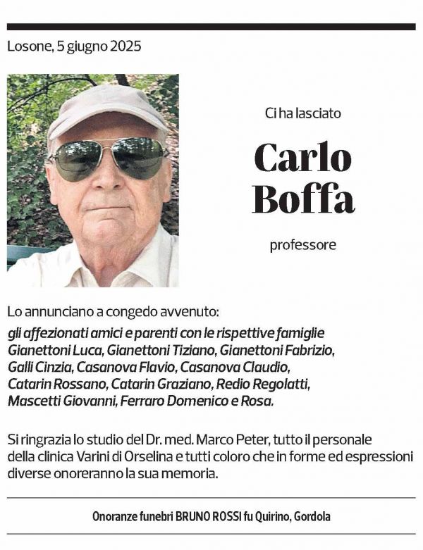 Annuncio funebre Carlo Boffa