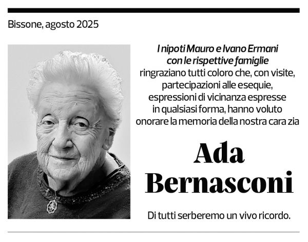 Annuncio funebre Ada Bernasconi