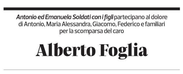 Annuncio funebre Alberto Foglia