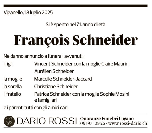 Annuncio funebre François Schneider