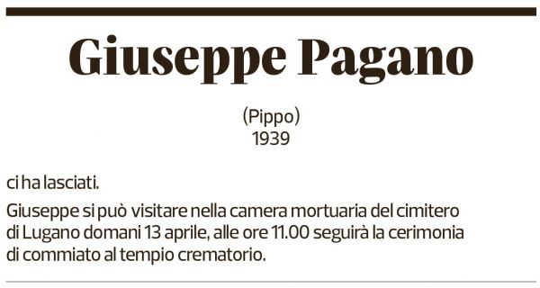 Annuncio funebre Giuseppe Pagano