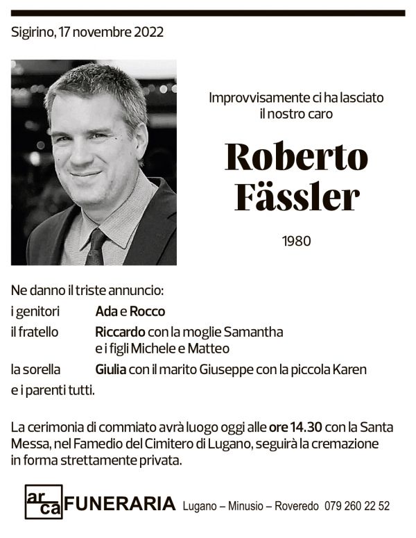 Annuncio funebre Roberto Fässler