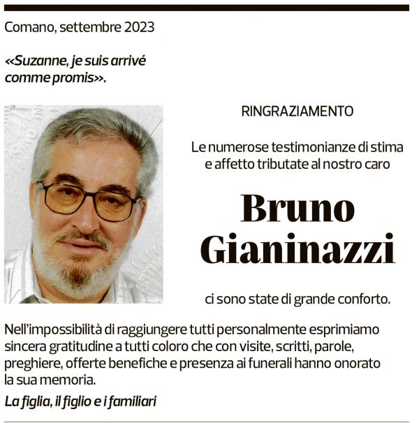 Annuncio funebre Bruno Gianinazzi