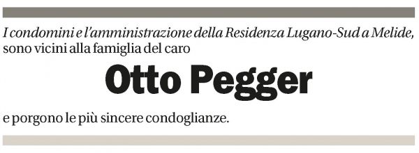 Annuncio funebre Otto Pegger