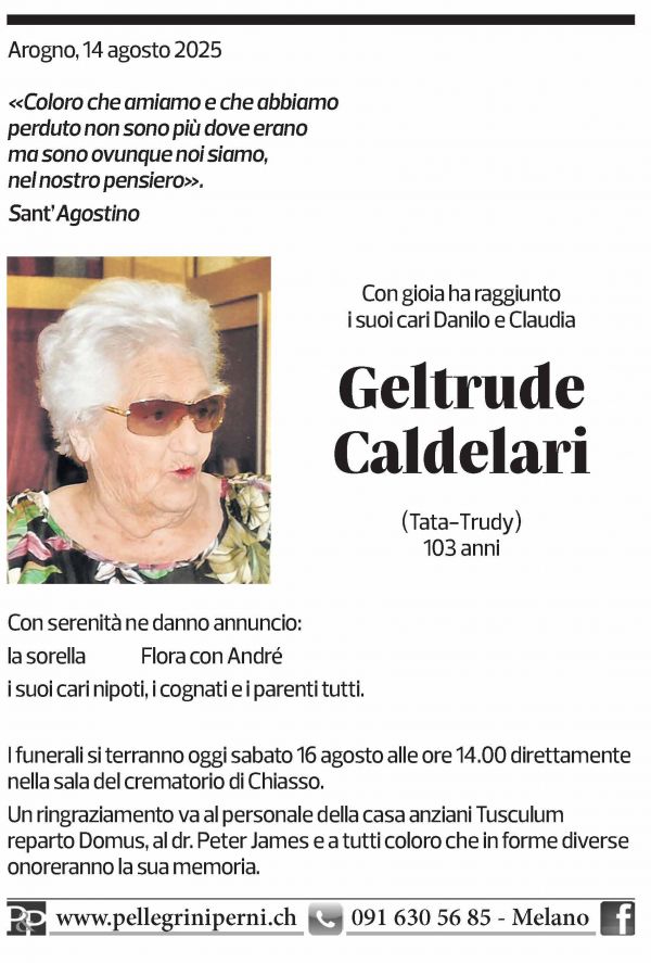 Annuncio funebre Geltrude Caldelari