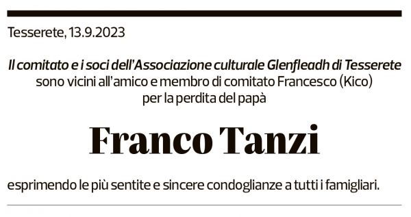 Annuncio funebre Franco Tanzi