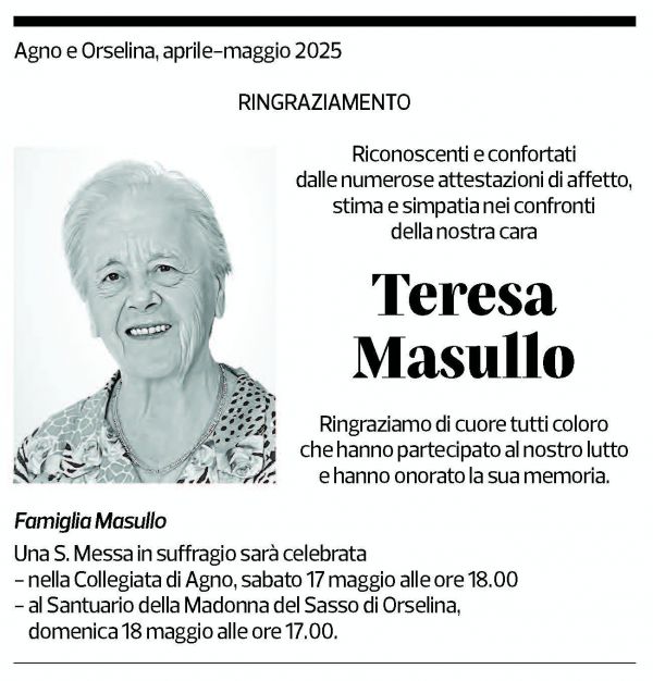 Annuncio funebre Teresa Masullo
