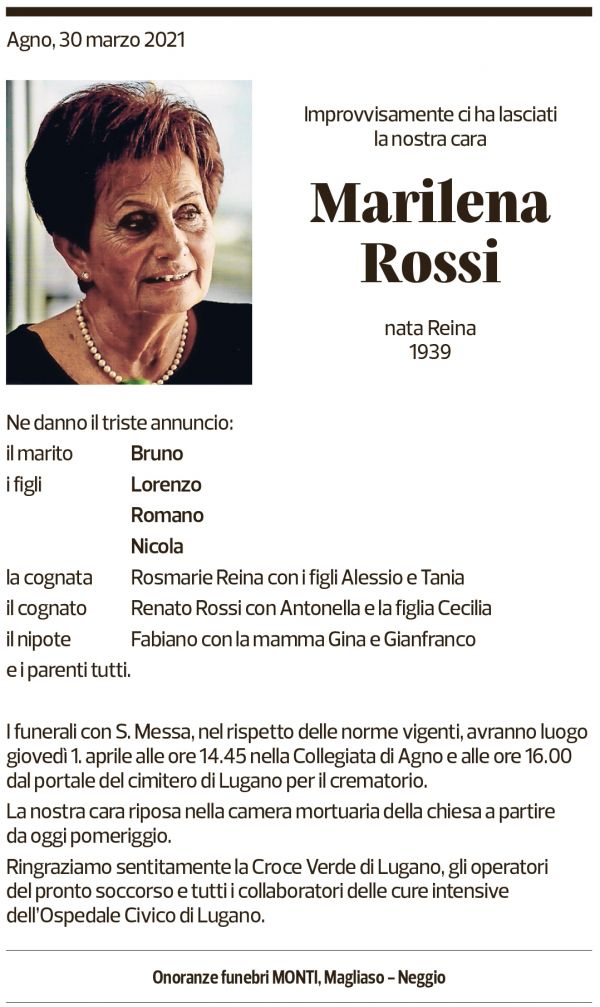 Annuncio funebre Marilena Rossi