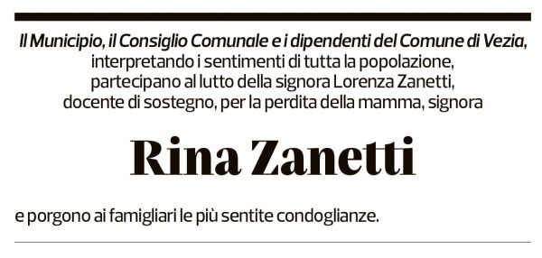 Annuncio funebre Rina Zanetti