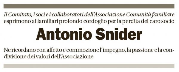 Annuncio funebre Antonio Snider