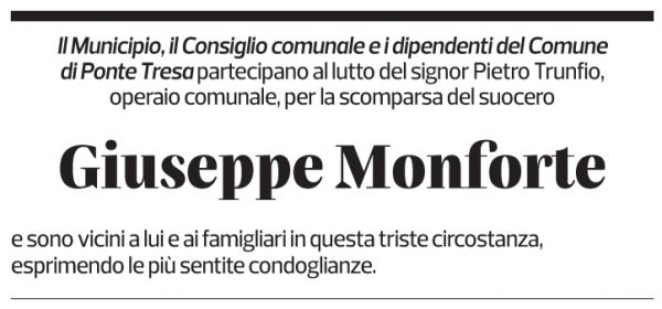 Annuncio funebre Giuseppe Monforte