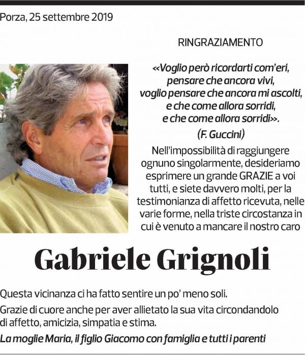 Annuncio funebre Gabriele Grignoli