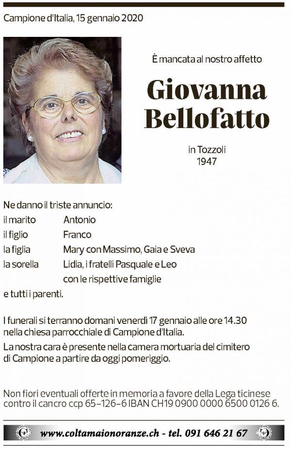 Annuncio funebre Giovanna Bellofatto