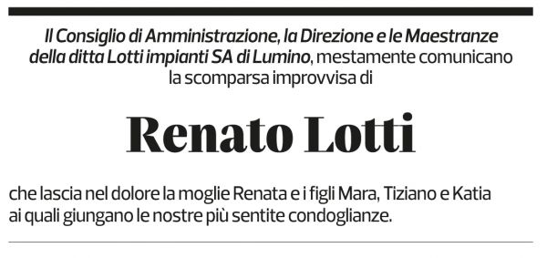 Annuncio funebre Renato Lotti