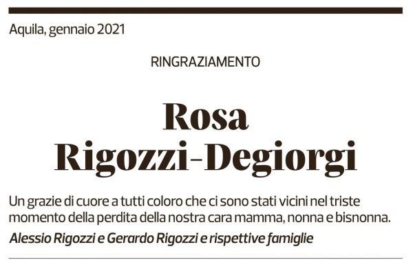 Annuncio funebre Rosa Rigozzi-degiorgi