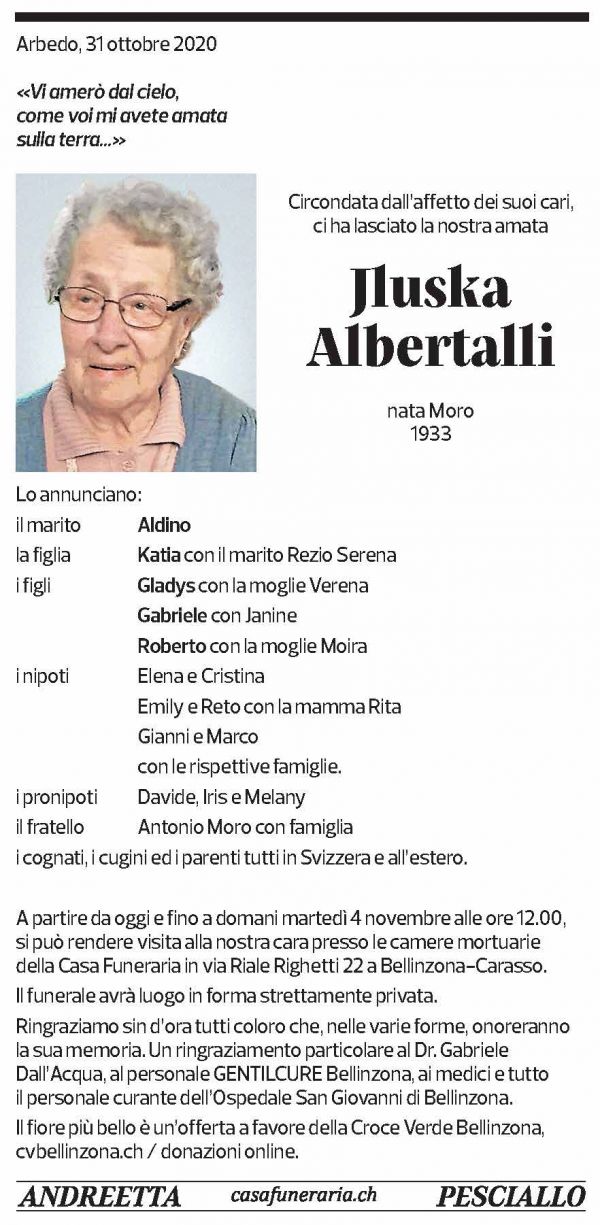 Annuncio funebre Jluska Albertalli