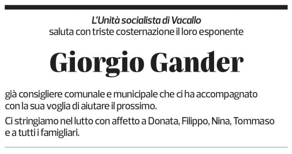 Annuncio funebre Giorgio Gander