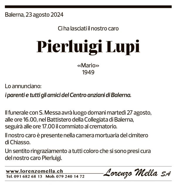 Annuncio funebre Pierluigi Lupi