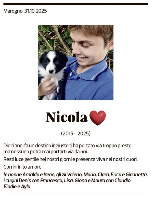 Annuncio funebre Nicola Malingamba