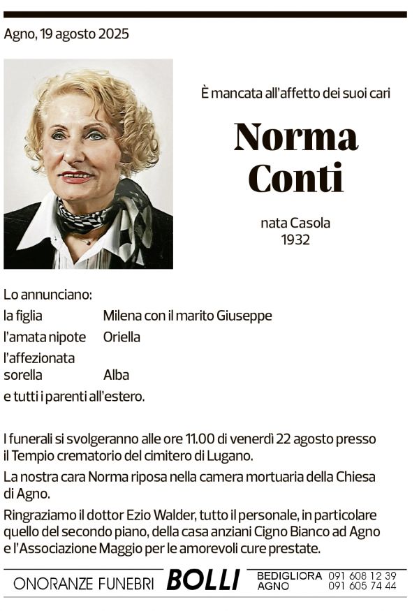 Annuncio funebre Norma Conti