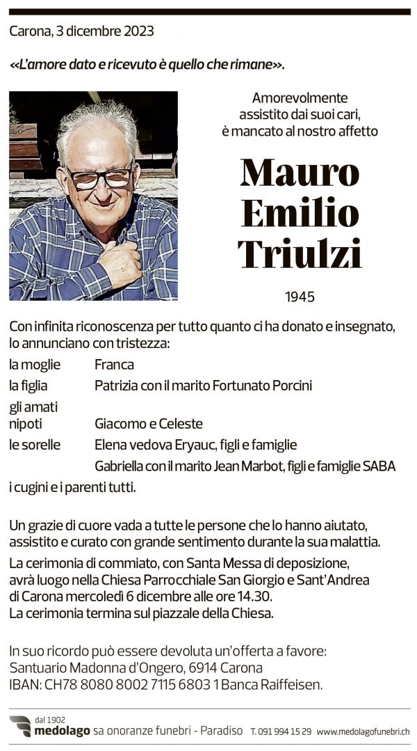 Annuncio funebre Mauro Emilio Triulzi