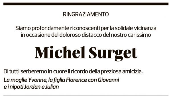 Annuncio funebre Michel Surget