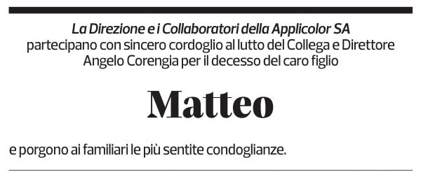 Annuncio funebre Matteo Corengia