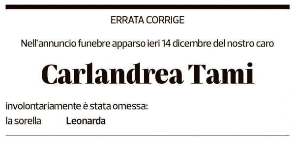 Annuncio funebre Carlandrea Tami