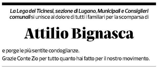 Annuncio funebre Attilio Bignasca