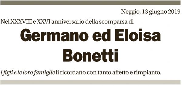 Annuncio funebre Germano Ed Eloisa Bonetti