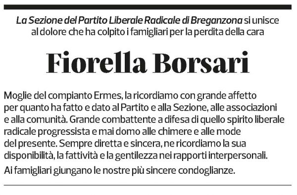 Annuncio funebre Fiorella Borsari