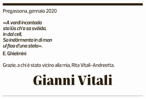 Annuncio funebre Gianni Vitali